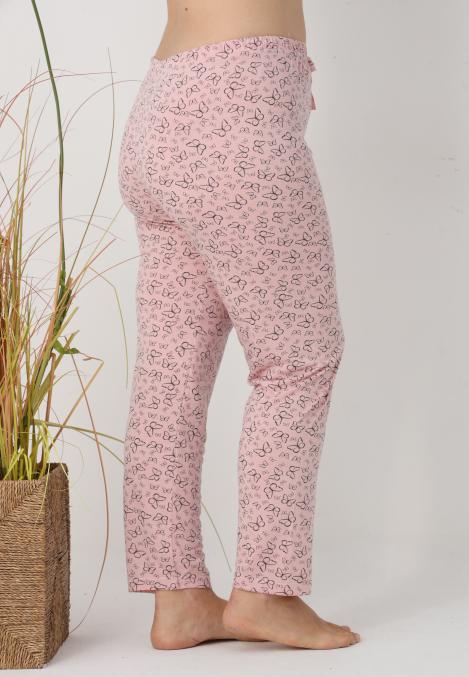 Pantaloni de Pijama Dama Lungi,Big Size,Culoare Roz cu Fluturas,Engros